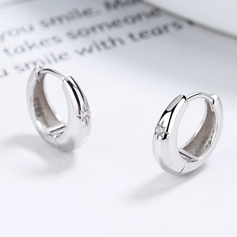 Hot Sale Fashion Jewelry 925 Sterling Silver Earring Star Light Zircon Gold Plated Hoop Earrings for Women