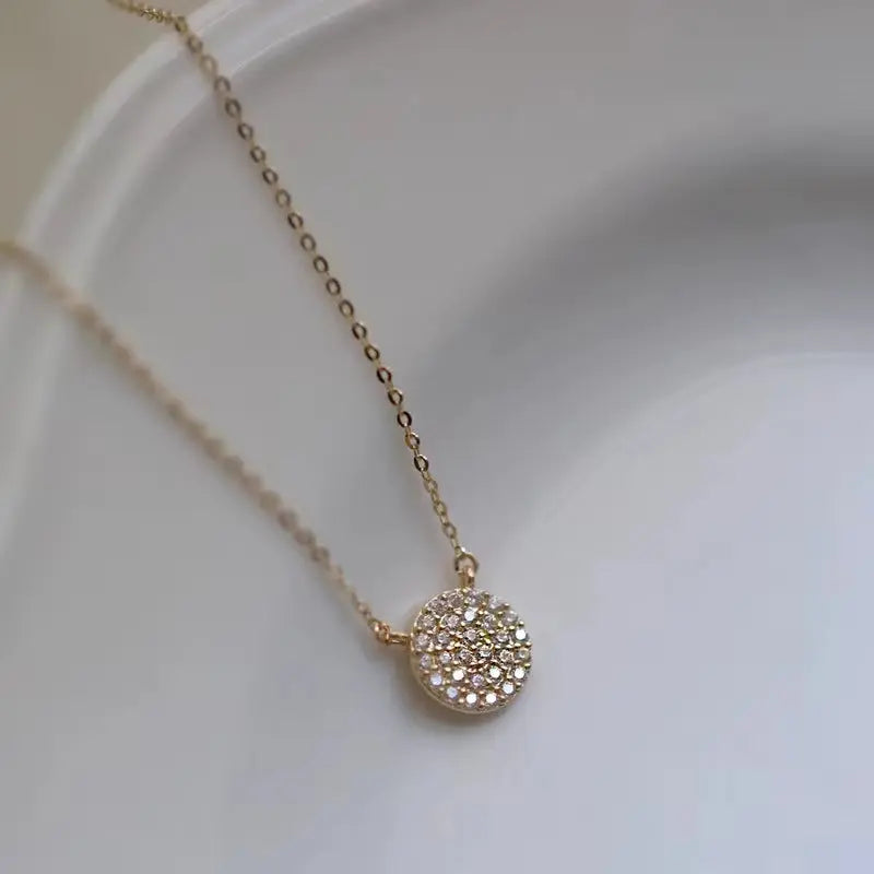 Gold Plated Sterling Silver Circle Zircon Pendant Necklace