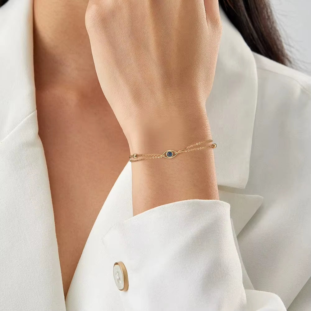 Fine Jewelry 925 Silver Bracelet Women 925 Sterling Silver Blue Eye Zircon Bracelet Two Layer Wearing Silver Bracelet Jewelry