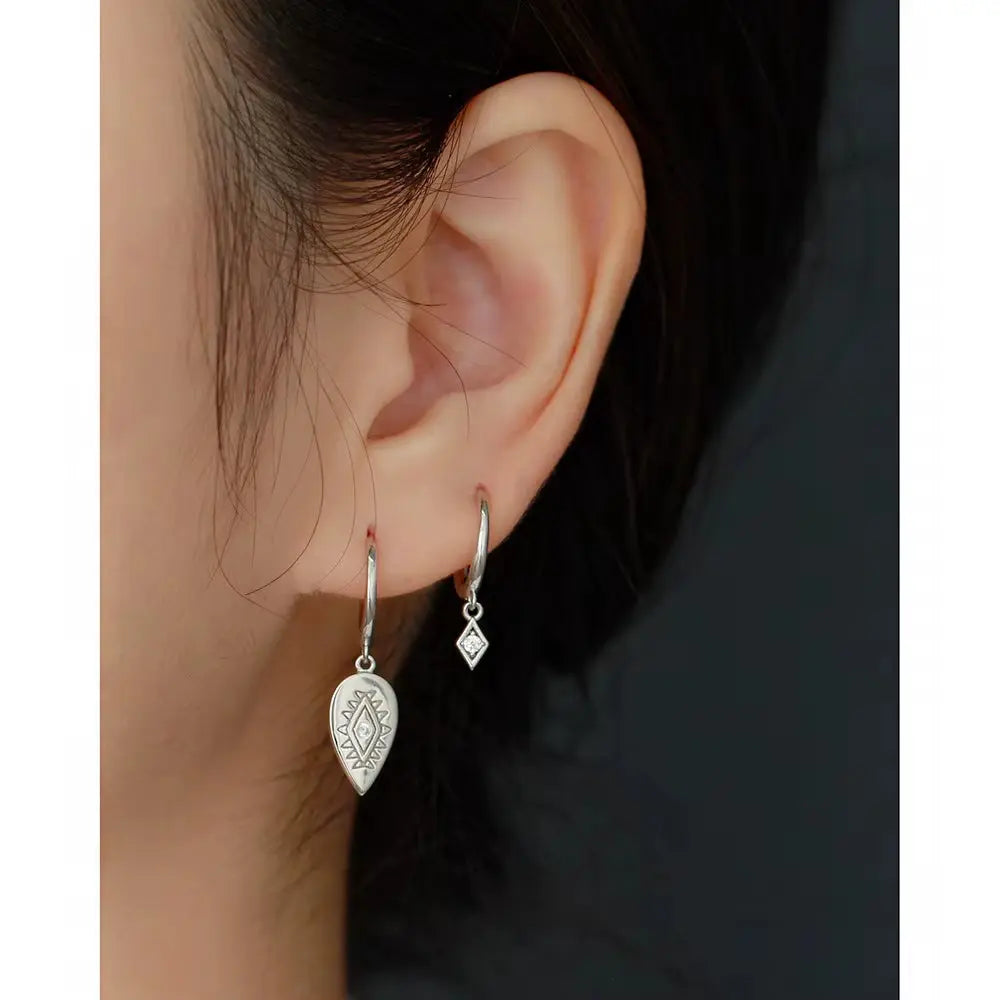 Totem Oval Drop Earrings – CZ Diamond Dangle Huggies