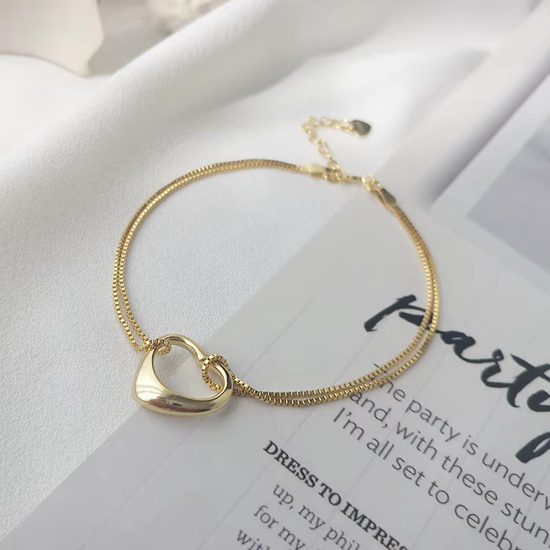 Wholesale Fashion 925 Silver Bracelet Jewelry for Women Fine 925 Sterling Silver Double Chain Heart Bracelet Jewelry