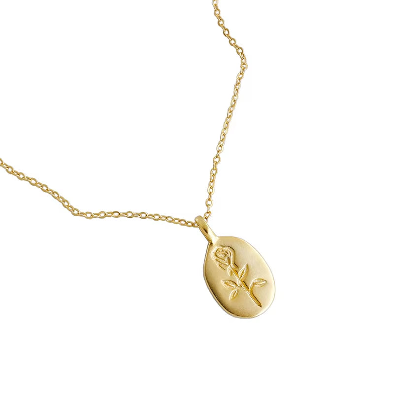 2022 INS 925 Sterling Silver Beautiful Plain Geometric Rose Shape Coin Necklace for Women