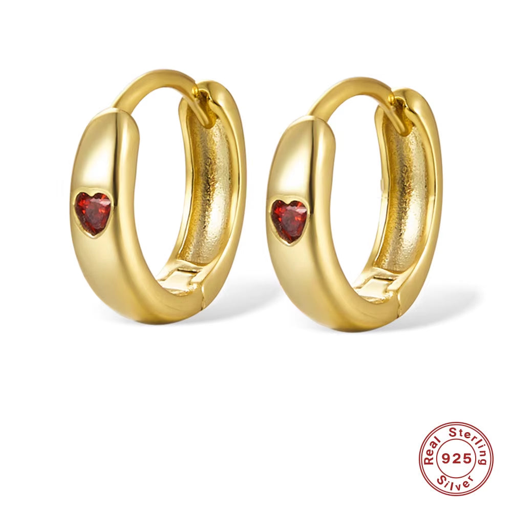 Wholesale Fashion Jewelry 925 Sterling Silver Multi Color Heart Small Zircon Gold Plated Hoop Earring Jewelry for Women