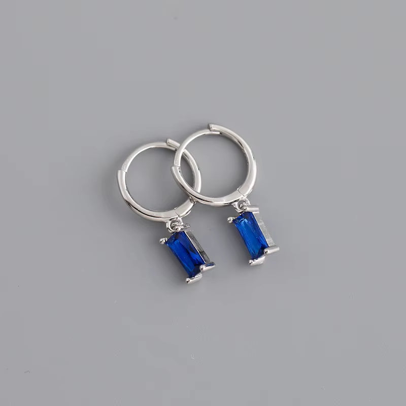 2024 Fashion 925 Sterling Silver Fashion Rectangular Blue White Red Turquoise Diamond Zirconia Hoop Earrings for Women