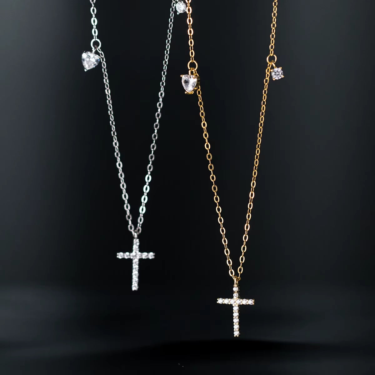 Fashion Jewelry Simple 925 Sterling Silver Cross Necklaces Water Drop Diamond 18K Gold Plated Necklaces for Women