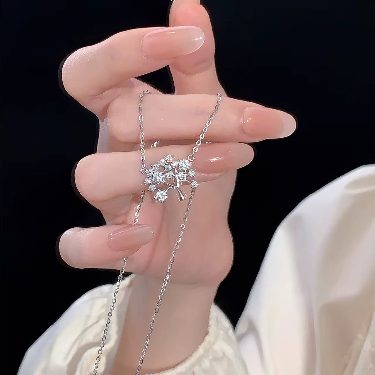 Europe and America Fashion S925 Sterling Silver Minimalist Zircon Tree Shape Gold Plated Clavicle Necklaces Jewelry for Women