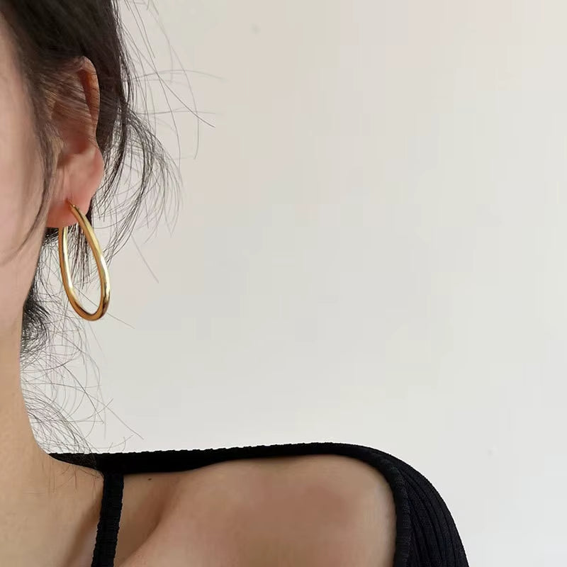 INS Fashion Jewelry 925 Silver Earring Women 18K Gold Plated Real Sterling Silver Water Drop Hollow Hoop Huggie Earring Women