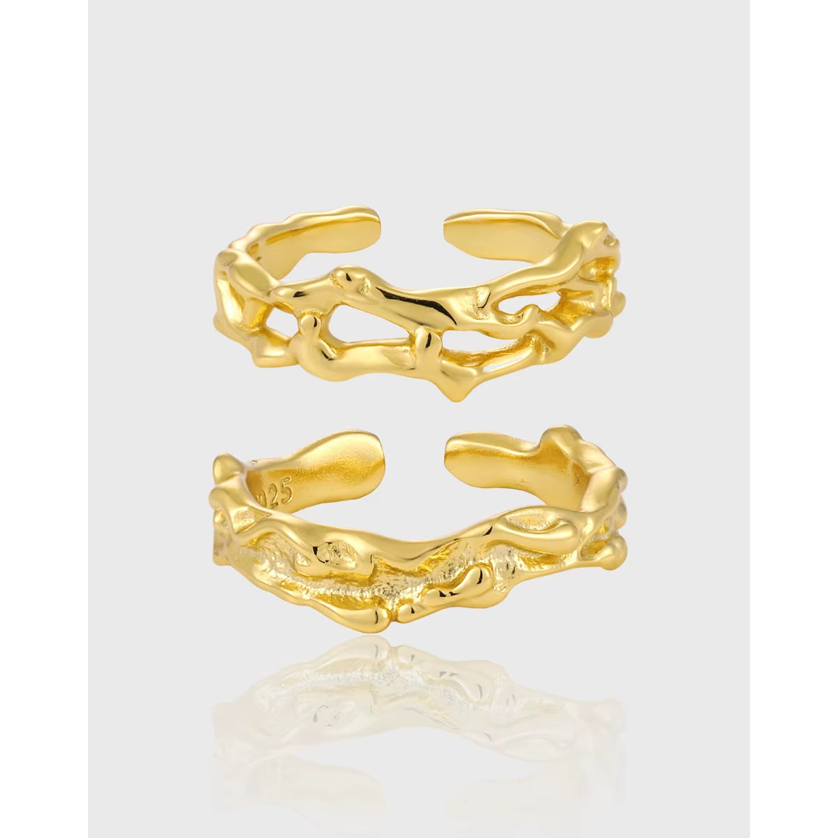 New Fashion 925 Silver Rings Jewelry Women 18K Gold Plated 925 Sterling Silver Luxury Lava Texture Adjustable Rings for Women