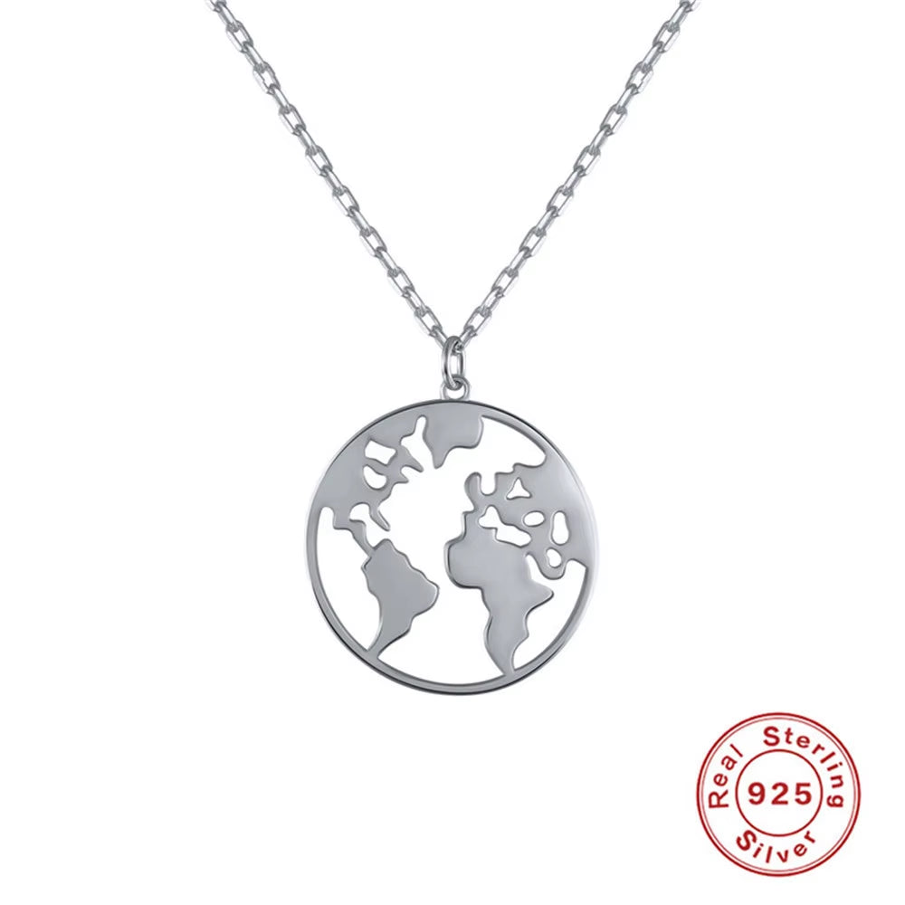 New Fashion Jewelry Trends 925 Sterling Silver Custom Necklace Earth Map Pendant Necklace Chain 18K Gold Necklace for Women