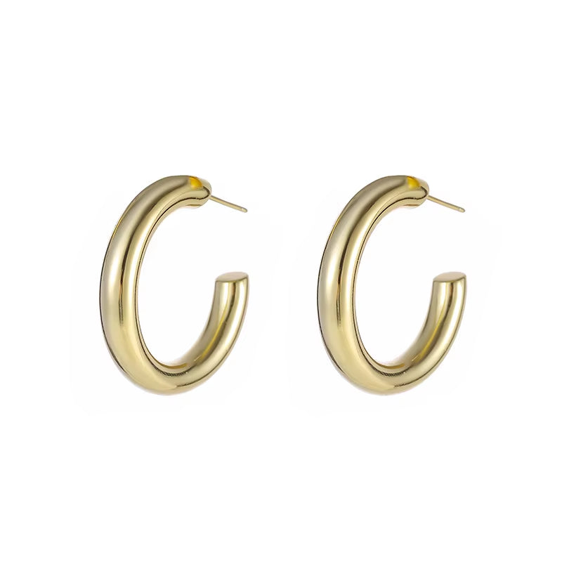 Fashion Chunky Earrings Jewelry 925 Sterling Silver Big Earrings Heavy Chic Punk C Shaped Gold Plated Hoop Earrings Women
