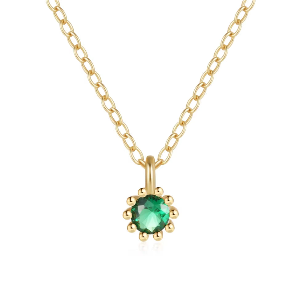 Fashion Minimalist Jewelry 925 Sterling Silver Simple Small Single Colored round Diamond Gold Plated Necklaces for Women