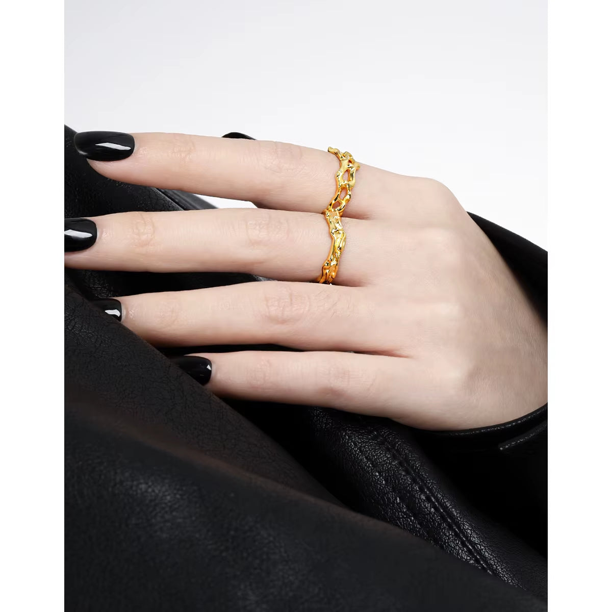 New Fashion 925 Silver Rings Jewelry Women 18K Gold Plated 925 Sterling Silver Luxury Lava Texture Adjustable Rings for Women