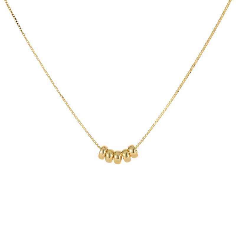 Gold Plated Sterling Silver Circle Ring Necklace with Five Bead Charms