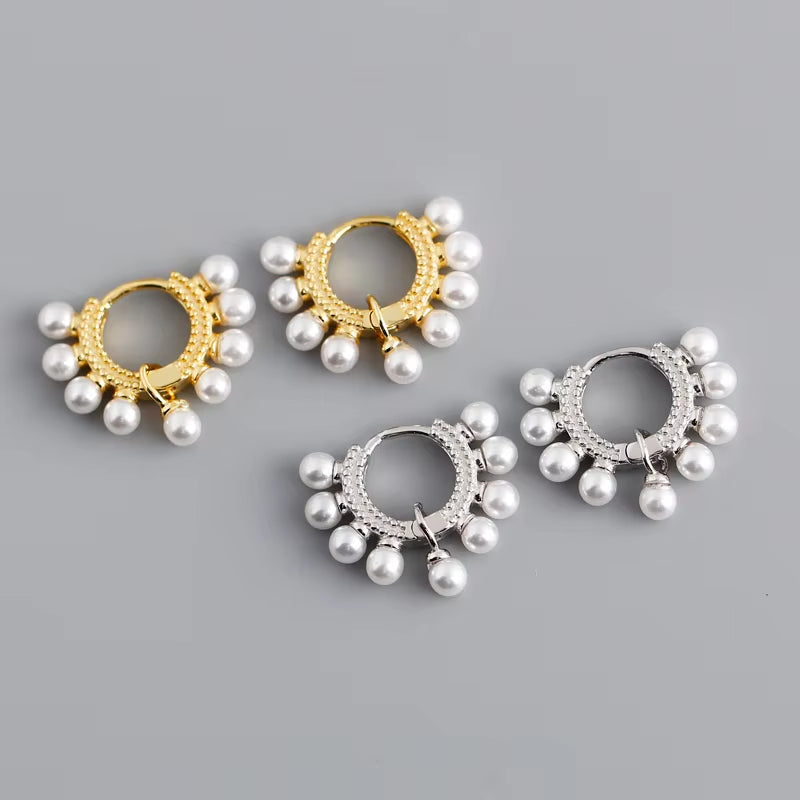 NEW 925 Sterling Silver Full round Pearl Dangling Earrings Hoop Earring for Women