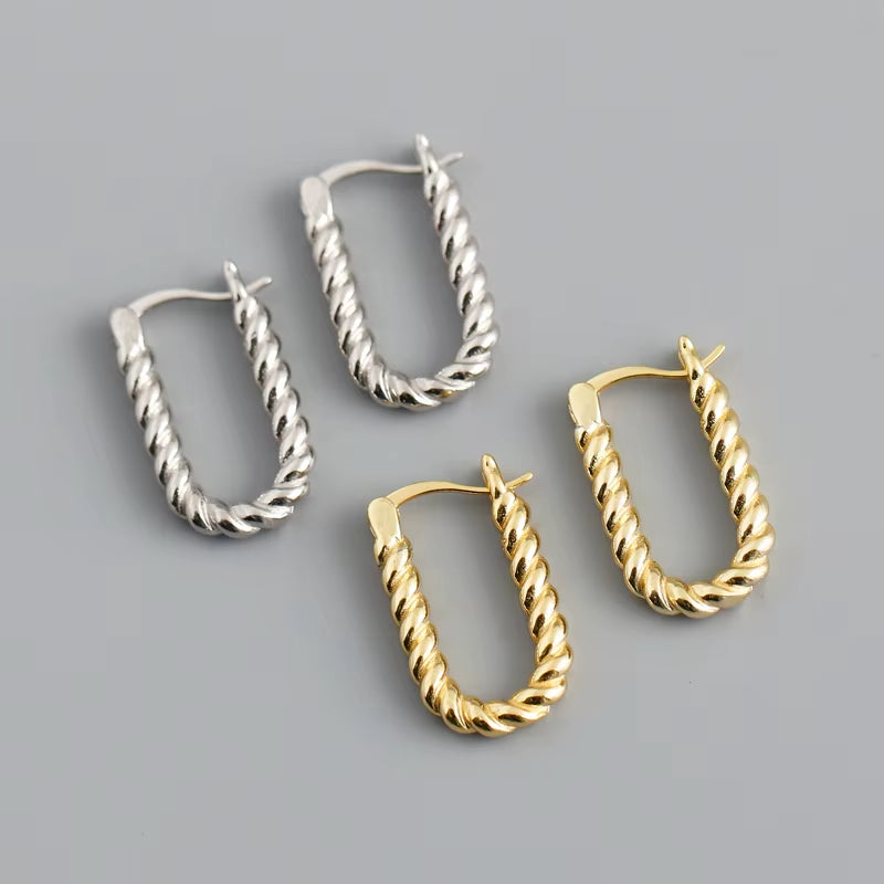 New Fashion Jewelry 925 Sterling Silver Heavy Earrings Simple Punk Style Big U Shape Twist 18K Gold Plated Earrings for Women