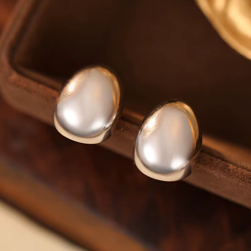 Wholesale Fashion Jewelry 925 Sterling Silver Minimalist Earrings Simple Oval round Golden Bean Gold Plated Stud Earrings Women