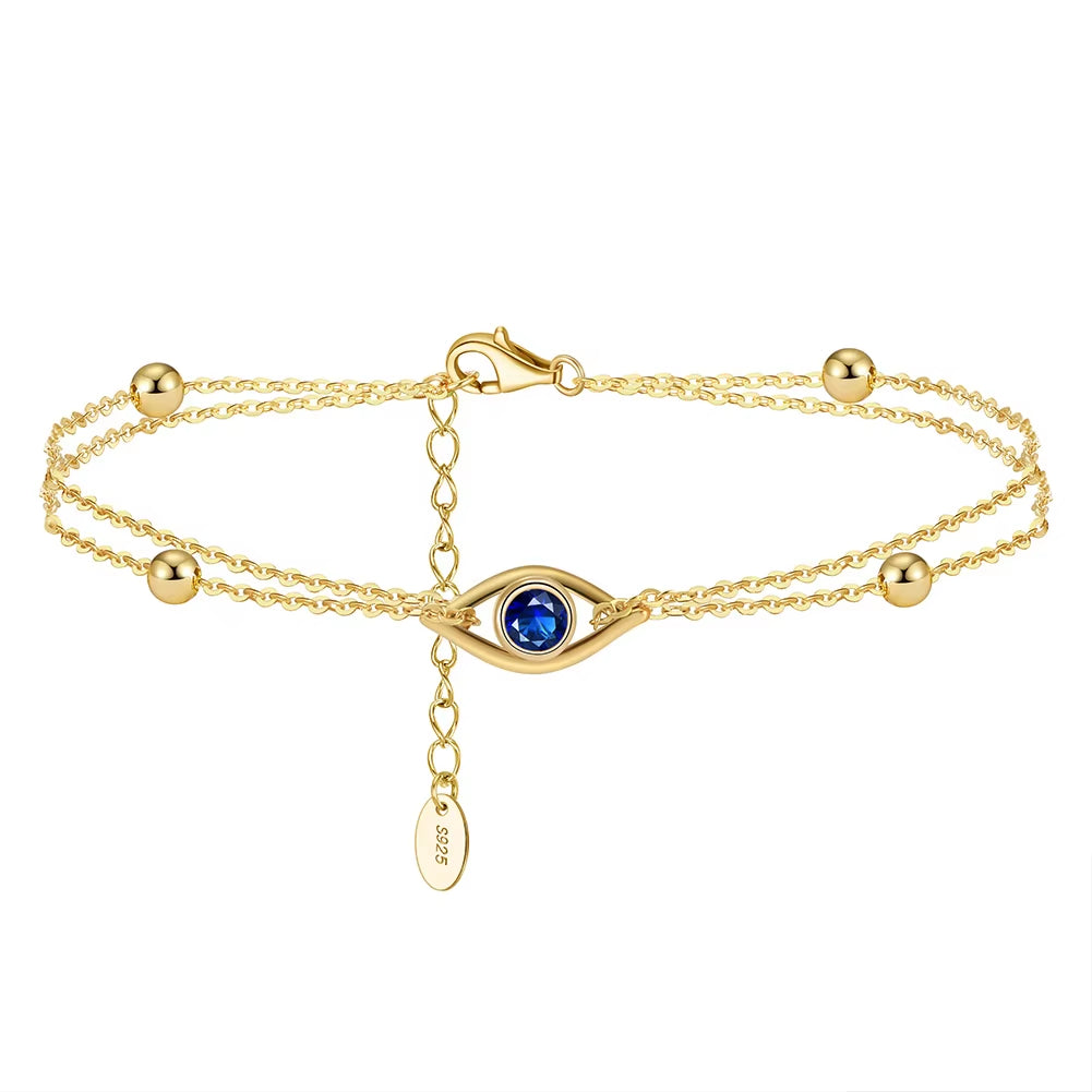 Fine Jewelry 925 Silver Bracelet Women 925 Sterling Silver Blue Eye Zircon Bracelet Two Layer Wearing Silver Bracelet Jewelry