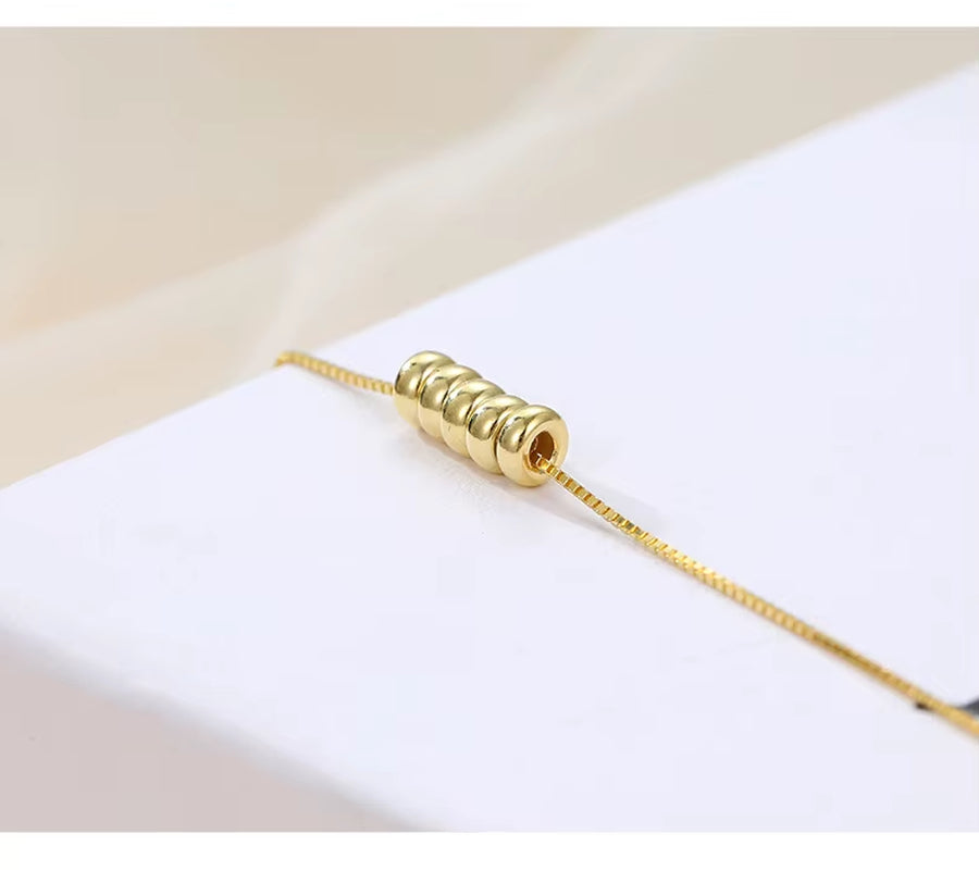 Gold Plated Sterling Silver Circle Ring Necklace with Five Bead Charms