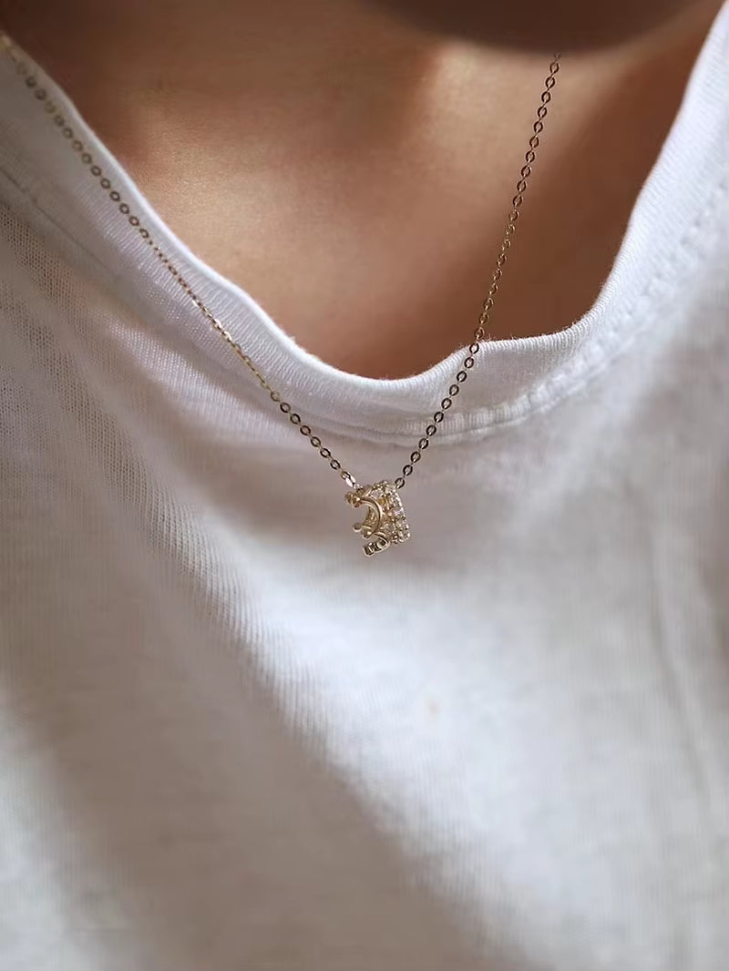 Gold Plated Sterling Silver Crown Diamond Pendant Necklace