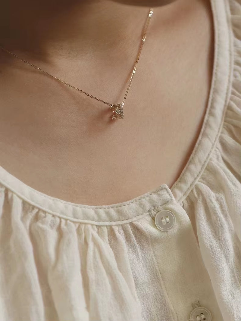 Gold Plated Sterling Silver Crown Diamond Pendant Necklace