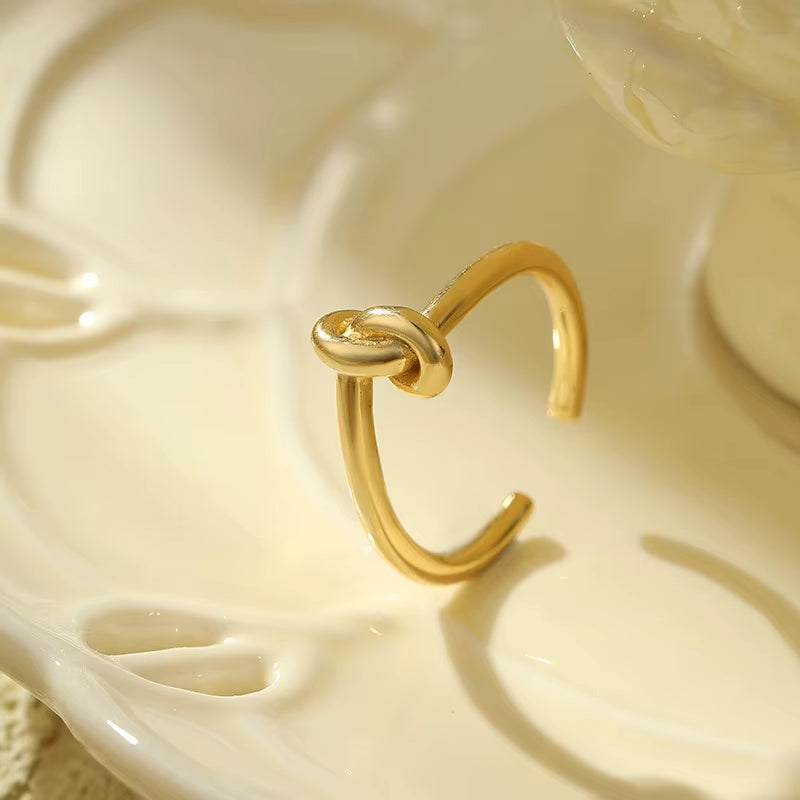 Korean Version Jewelry 925 Sterling Silver Twist Rings Plain Simple Knot Geometry Gold Plated Women Adjustable Ring Jewelry
