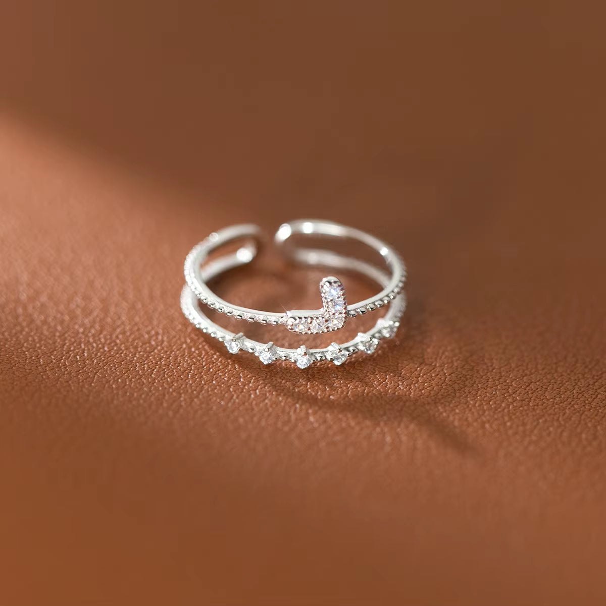 Fashion Jewelry 925 Sterling Silver Double Layers Heart Mini Diamond Gold Plated Open Rings for Women