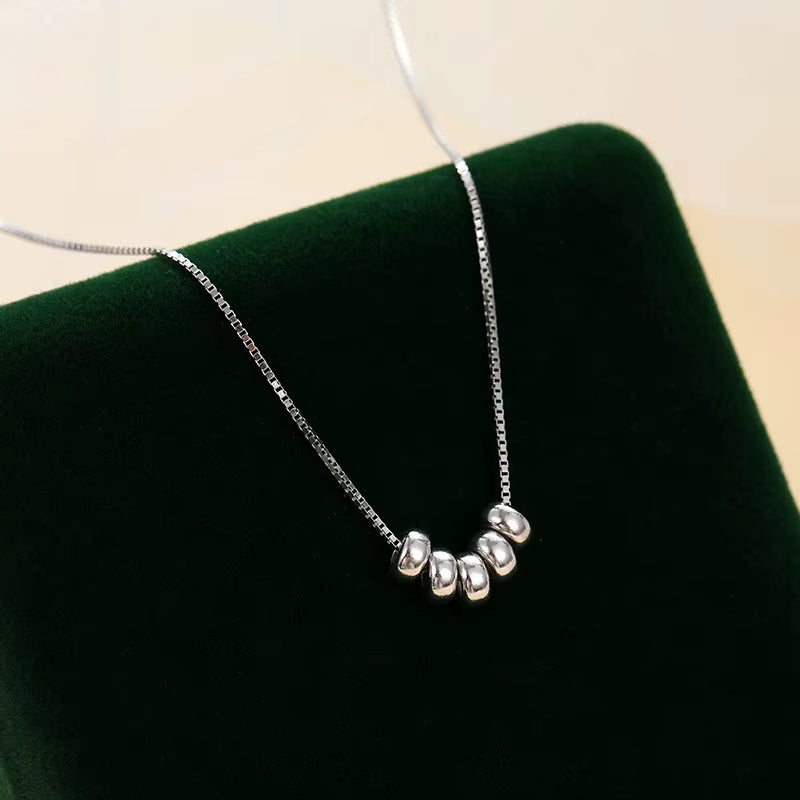Gold Plated Sterling Silver Circle Ring Necklace with Five Bead Charms