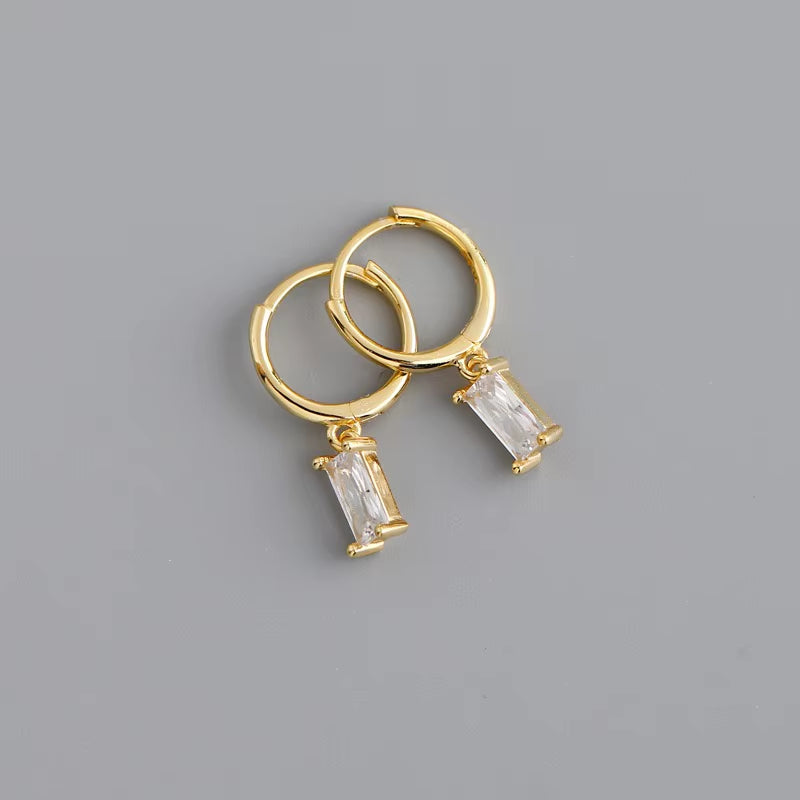 2024 Fashion 925 Sterling Silver Fashion Rectangular Blue White Red Turquoise Diamond Zirconia Hoop Earrings for Women