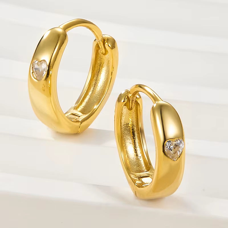 Wholesale Fashion Jewelry 925 Sterling Silver Multi Color Heart Small Zircon Gold Plated Hoop Earring Jewelry for Women