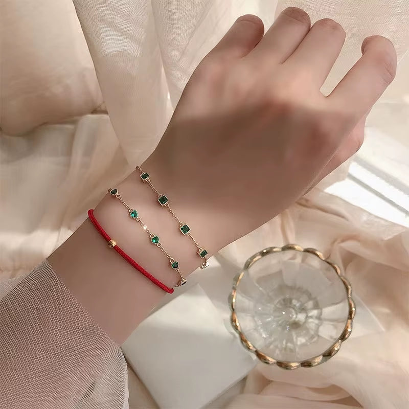 Fashion Fine Jewelry 925 Sterling Silver Green Square Heart Oval Shape Diamond Zircon Gold Plated Bracelets Women