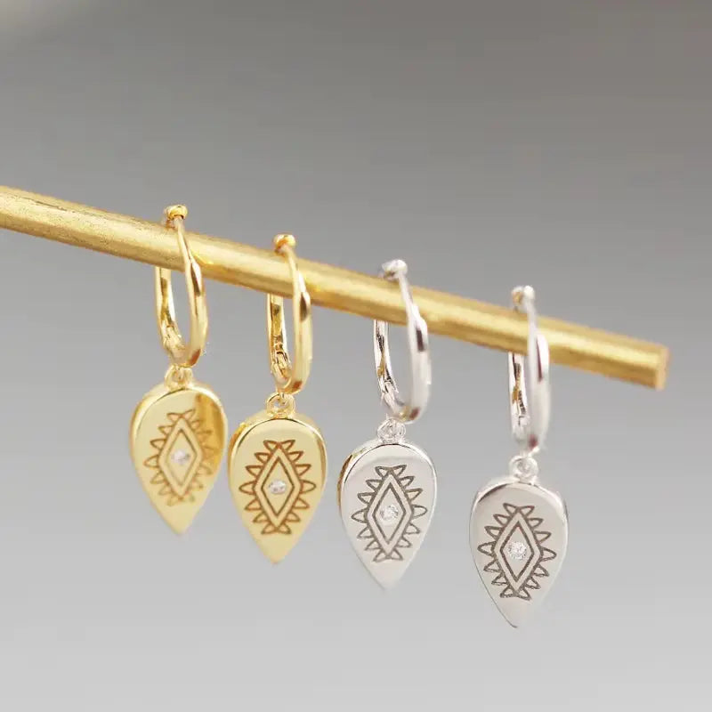 Totem Oval Drop Earrings – CZ Diamond Dangle Huggies