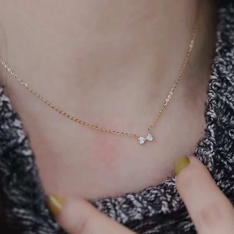 Fashion Minimalist Jewelry 925 Sterling Silver Simple Bow Knot Zircon Gold Plated Necklaces for Women
