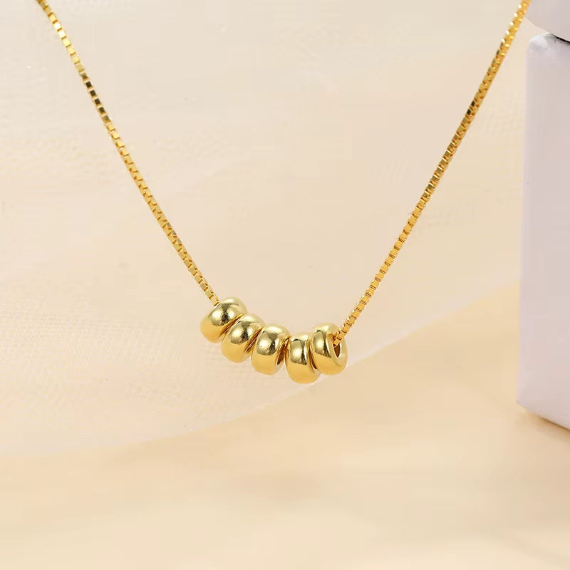 Gold Plated Sterling Silver Circle Ring Necklace with Five Bead Charms
