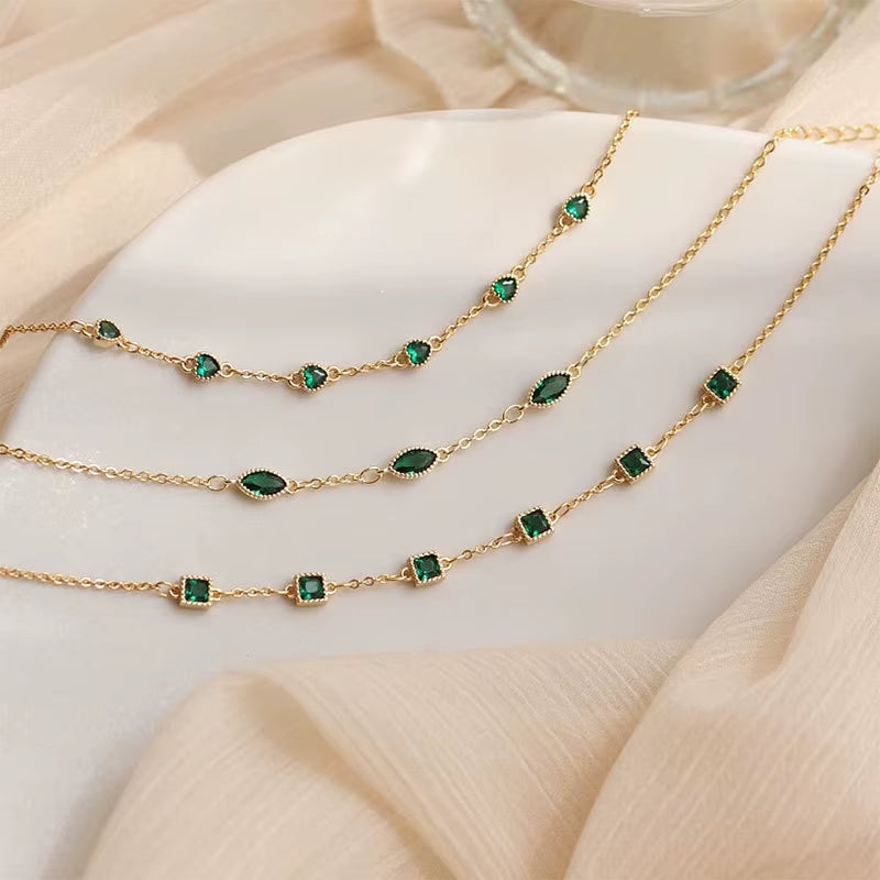 Fashion Fine Jewelry 925 Sterling Silver Green Square Heart Oval Shape Diamond Zircon Gold Plated Bracelets Women