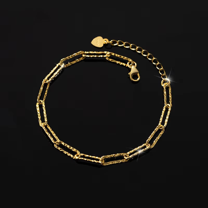 Fashion Minimalist Jewelry 925 Sterling Silver Paper Clip Chain Square Shape Gold Plated Bracelets for Women