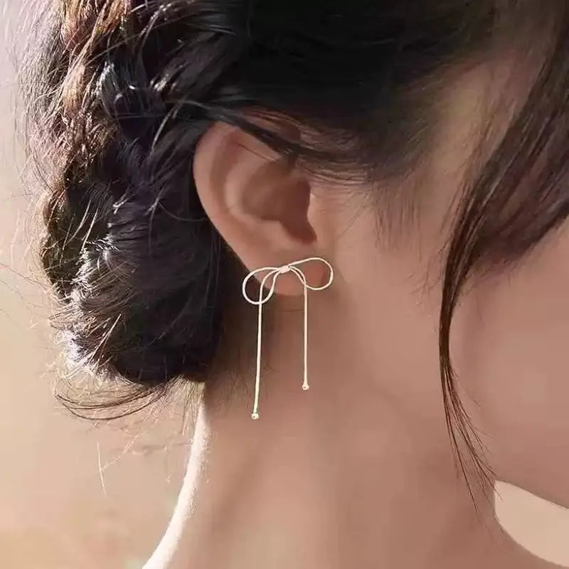Sterling Silver Tassel Bowknot Earrings