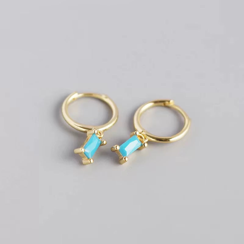 2024 Fashion 925 Sterling Silver Fashion Rectangular Blue White Red Turquoise Diamond Zirconia Hoop Earrings for Women