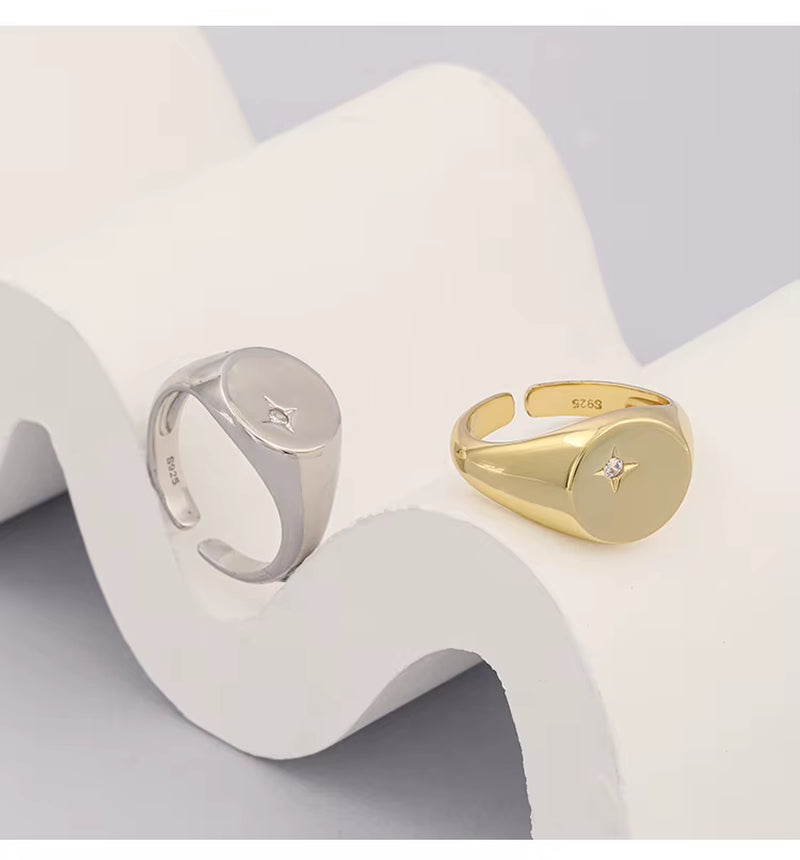 Fine Jewelry Sterling Silver Rings 18K Gold Plated Star Diamond Rings Heavy Thick Wedding Rings Jewelry for Women