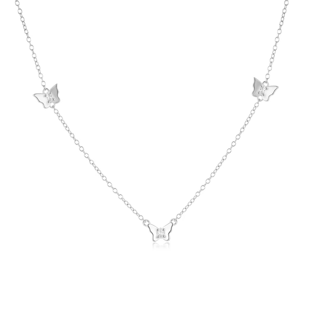 Fashion Jewelry Necklace 925 Sterling Silver Butterfly Zircon Charm Necklace Three Butterflies Gold Plated Necklace Women