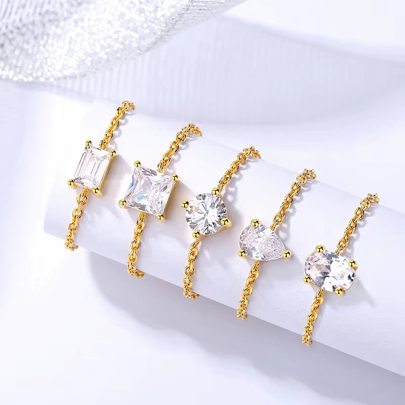Wholesale 925 Silver Ring Jewelry for Women 925 Sterling Silver 18K Gold Plated Chain Adjustable Casual Rings for Women