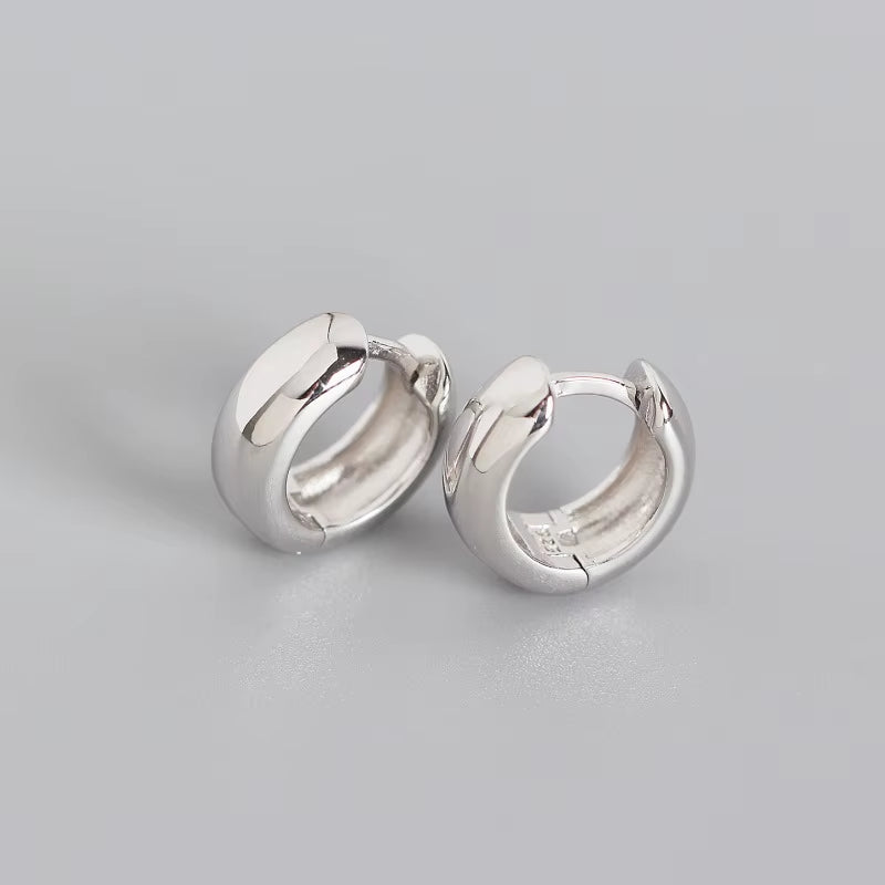 2022 NEW 925 Sterling Silver Simple Heavy Plain Chic round Punk Gold-Plated Hoop Earrings for Women