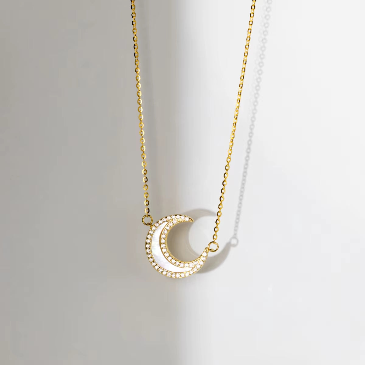 INS Hot Style 925 Sterling Silver Moon Shell Necklace for Women 18K Gold Plated Sterling Silver Necklace Chain Jewelry Sets