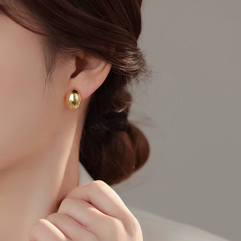 Wholesale Fashion Jewelry 925 Sterling Silver Minimalist Earrings Simple Oval round Golden Bean Gold Plated Stud Earrings Women