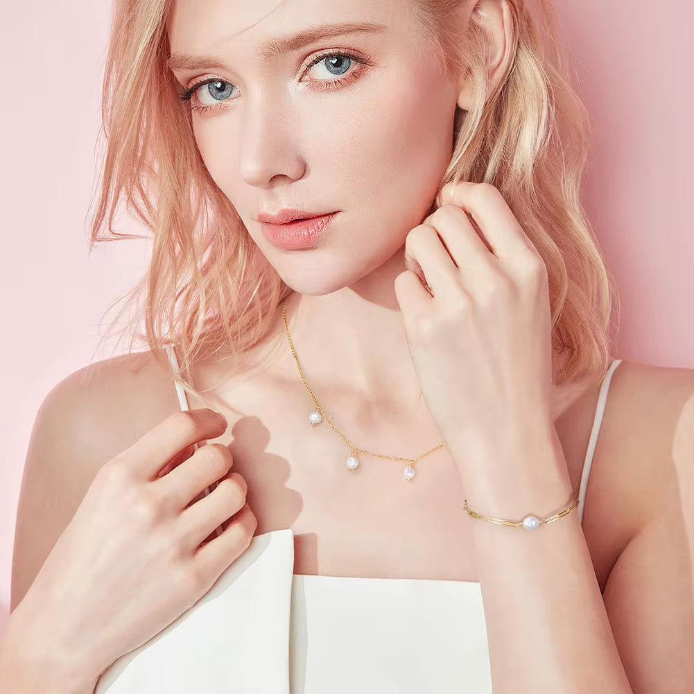 925 Silver Freshwater Pearl Bracelet Baroque Culture Paperclip Figaro Chain Link Chain Gold Plated Dainty Pearl Bracelets