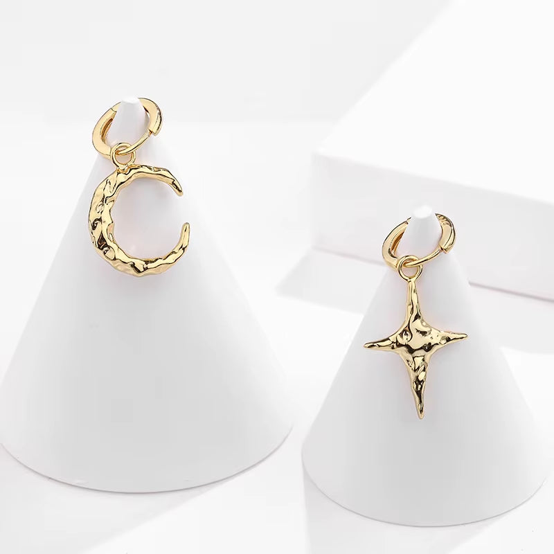 Wholesale 925 Silver Earrings Women 925 Sterling Silver Moon and Star Drop Hoop Earrings Gold Plated Drop Earrings Jewelry