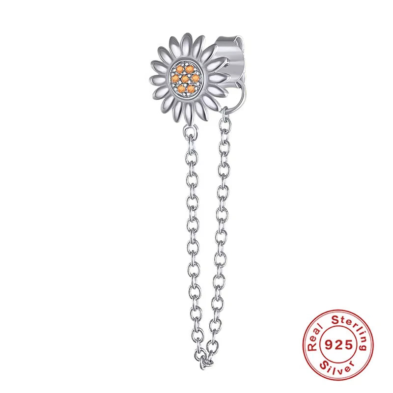 Korean Fashion Jewelry 925 Sterling Silver Long Tassel Earrings Set Snake Sun Flower Star Shape Gold Chain Stud Earrings Women