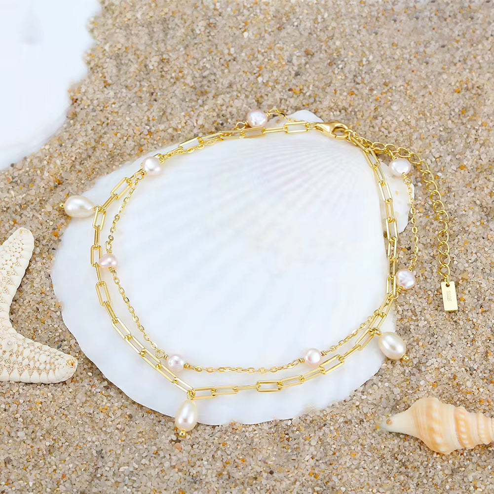 European and American 925 Sterling Silver Summer Beach Anklets for Women Gold Plated Jewelry
