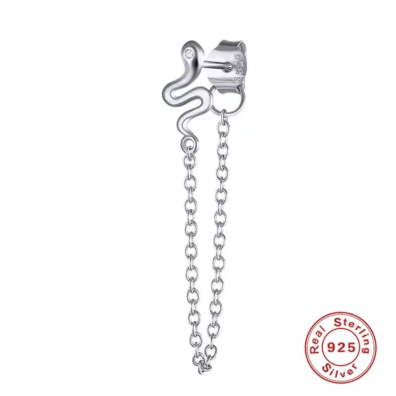 Korean Fashion Jewelry 925 Sterling Silver Long Tassel Earrings Set Snake Sun Flower Star Shape Gold Chain Stud Earrings Women