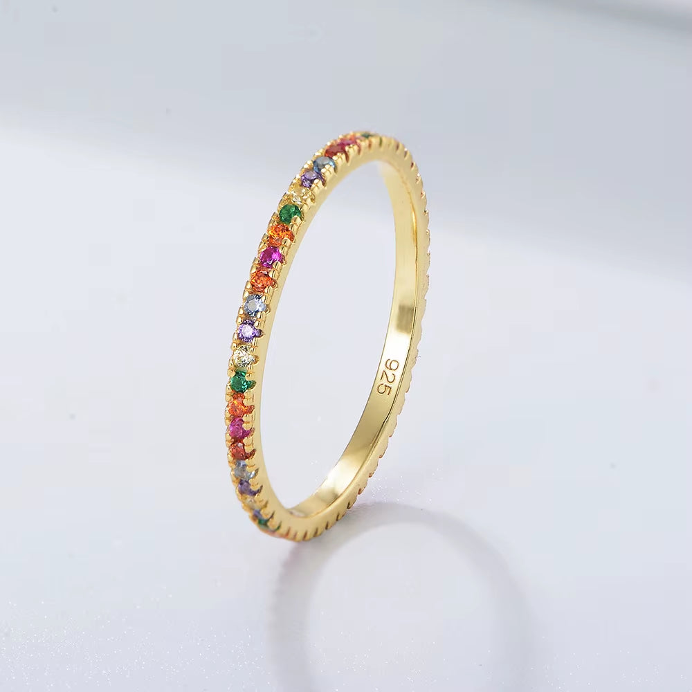 Rainbow Zirconia 18K Gold Plated Sterling Silver Ring