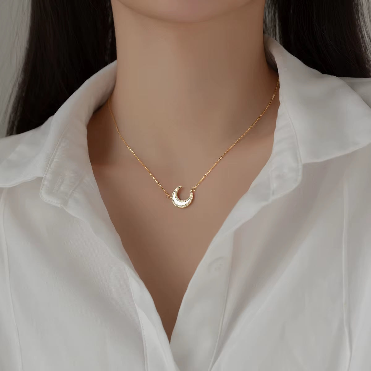 INS Hot Style 925 Sterling Silver Moon Shell Necklace for Women 18K Gold Plated Sterling Silver Necklace Chain Jewelry Sets